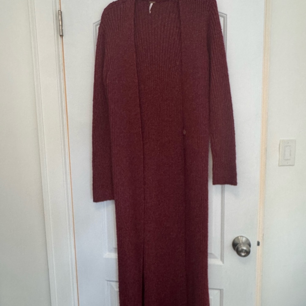 Women's Burgundy Long Cardigan Sweater